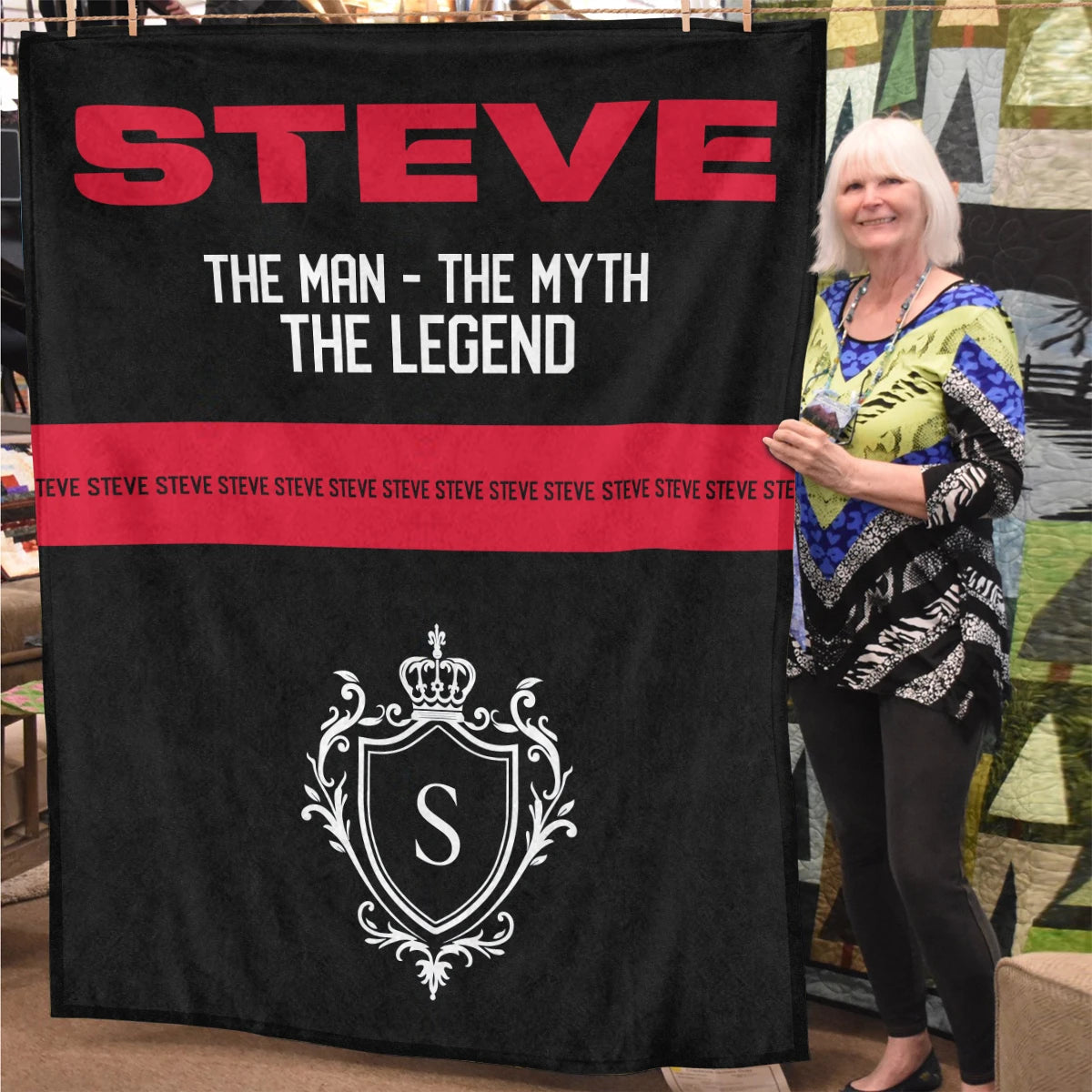 The Man The Myth The Legend Black Red Fleece Blanket STEVE 13K1 BK14