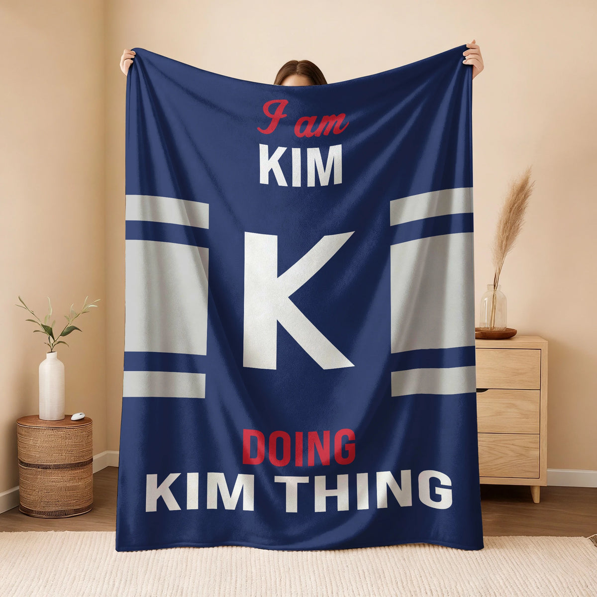 I'm Name Doing Name Things Navy Fleece Blanket KIM 13K1 BK51