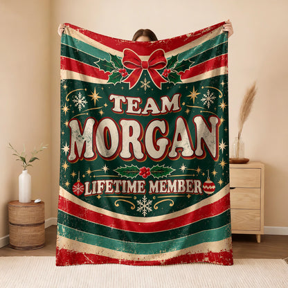 Team Your Name Lifetime Member Christmas Fleece Blanket MORGAN 13K1 BK52