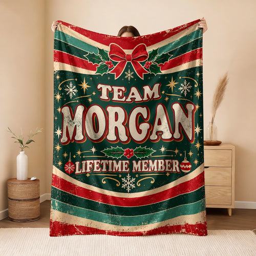 Team Your Name Lifetime Member Christmas Fleece Blanket MORGAN 13K1 BK52
