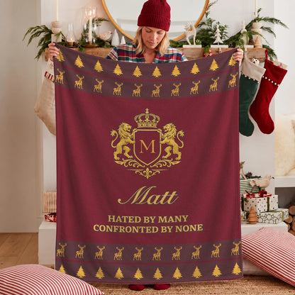 Hated By Many Confronted By None Burgundy Gold Christmas Fleece Blanket MATT 13K1 BK33