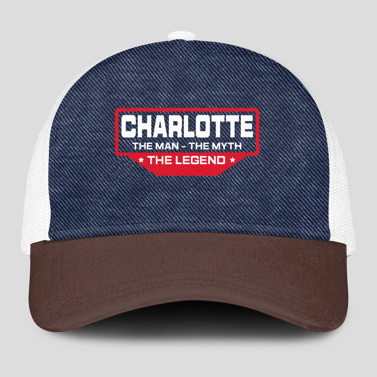 The Man The Myth The Legend Navy Brown And White Mesh Cap CHARLOTTE 13K1 C200PF