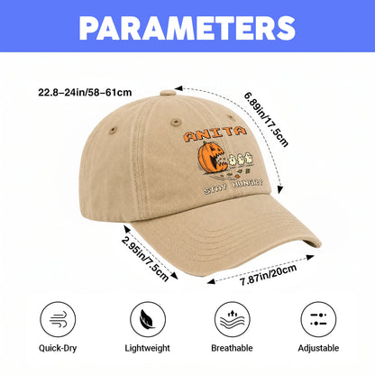 Stay Hungry Pumpkin Chasing Ghosts Funny Washed Cap ANITA 13K1 C101PF