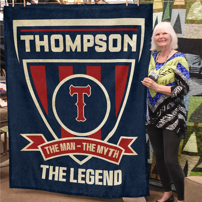 The Man The Myth The Legend Blue Burgundy Baseball Blanket THOMPSON 13K1 BK18