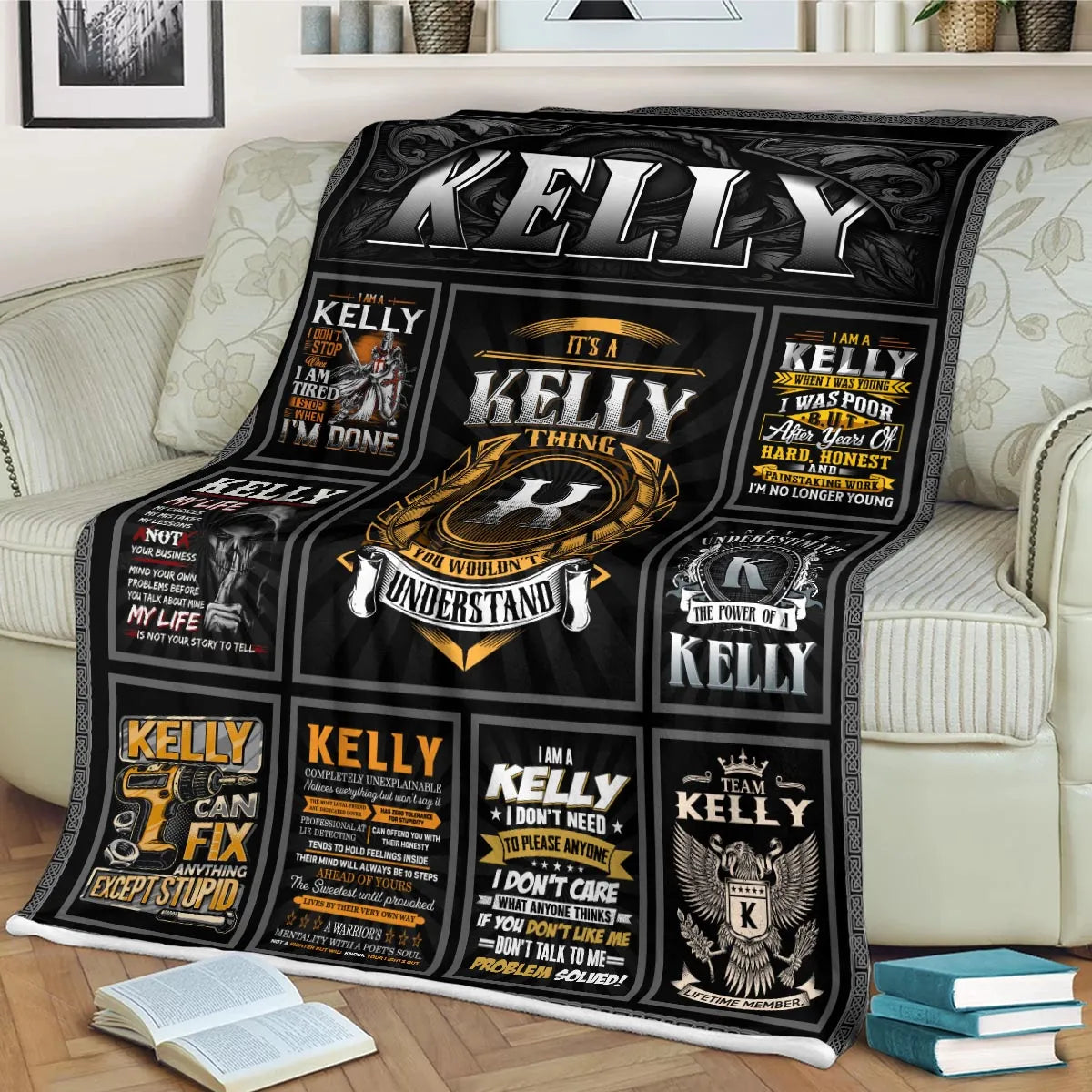 KELLY Personalized Blanket | Custom Name Cozy Throw Gift 13K1-BK2