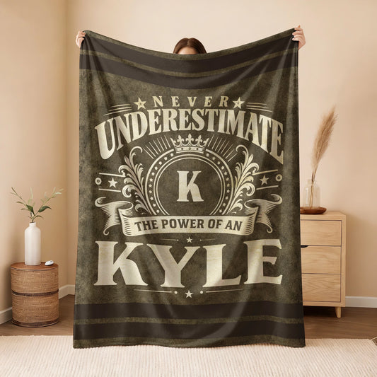 Never Underestimate The Power Of A Name Olive Green Army Fleece Blanket KYLE 13K1 BK46