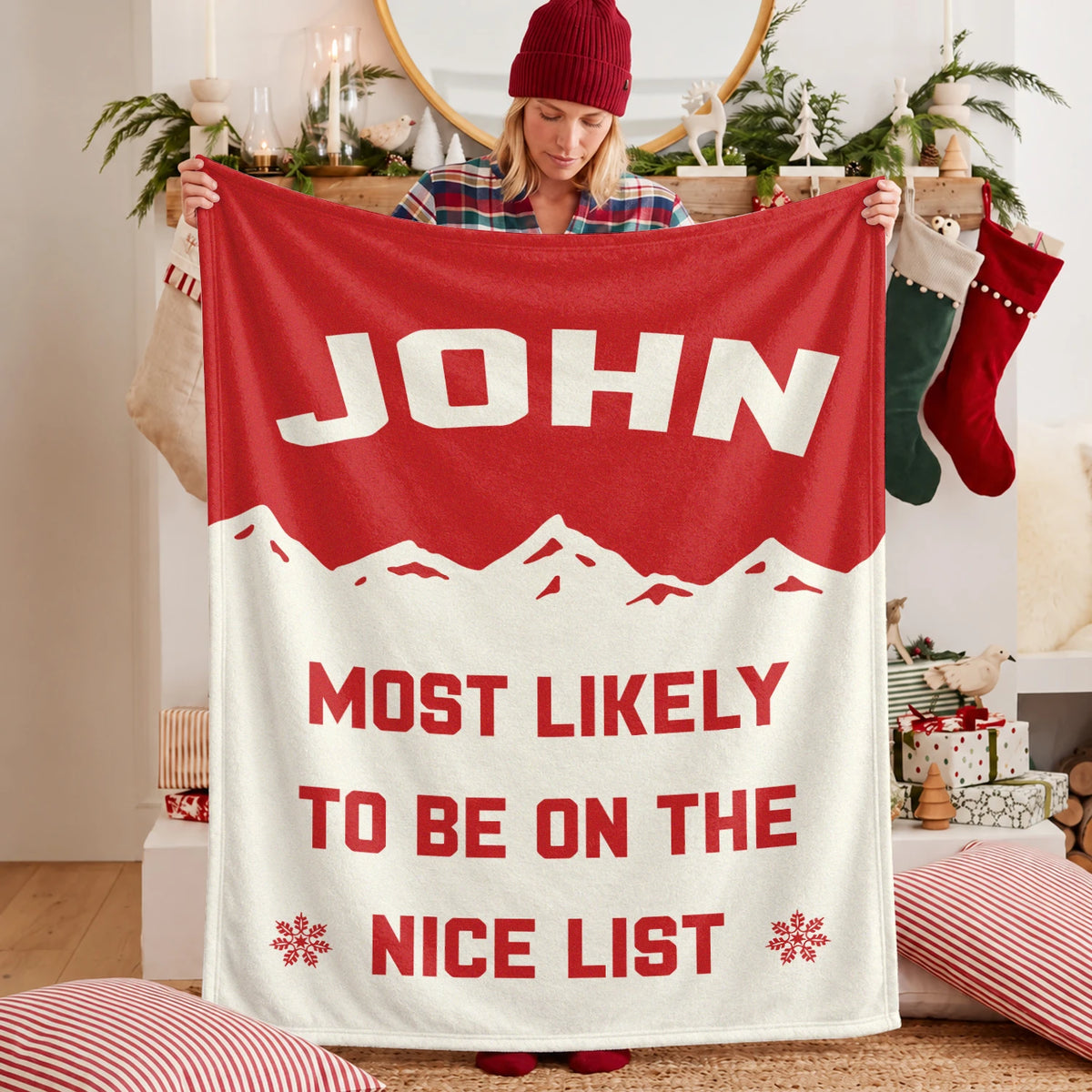 Most Likely on the Nice List Red Vintage Christmas Fleece Blanket JOHN 13K1 BK63