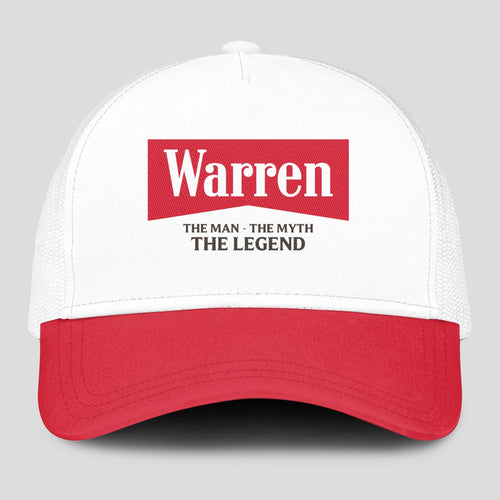The Man The Myth The Legend Red And White Mesh Cap WARREN 13K1 C197PF