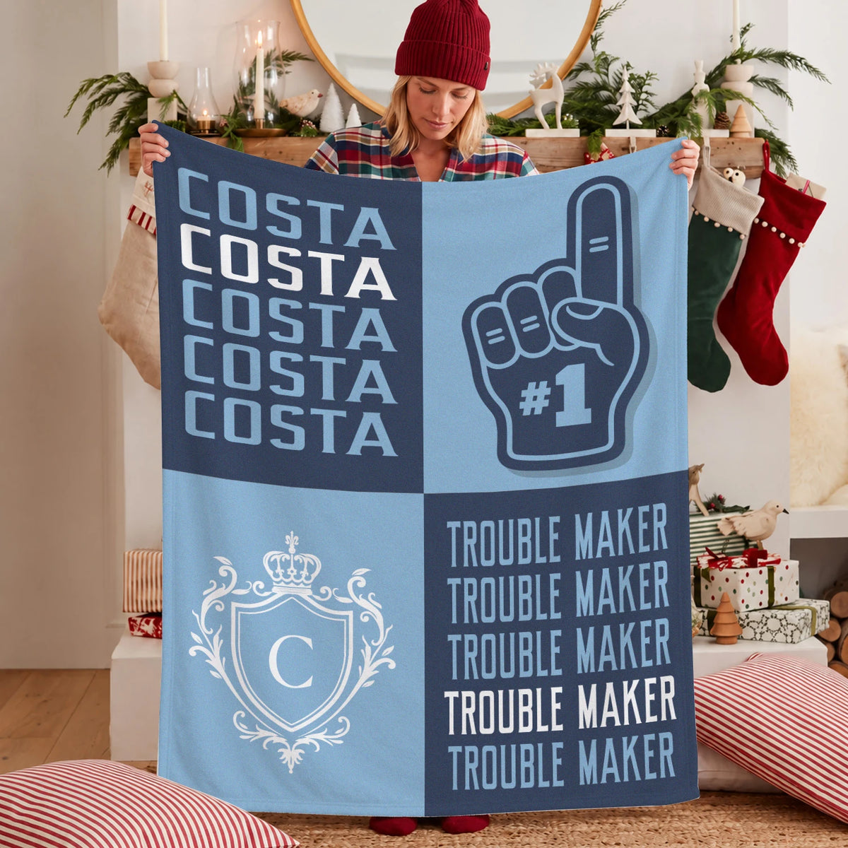 Trouble Maker Funny Blue Fleece Blanket COSTA 13K1 BK21
