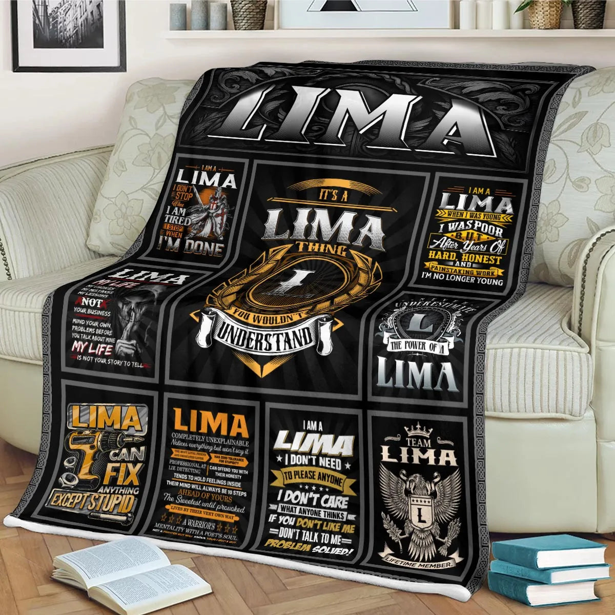 LIMA Personalized Blanket | Custom Name Cozy Throw Gift 13K1-BK2