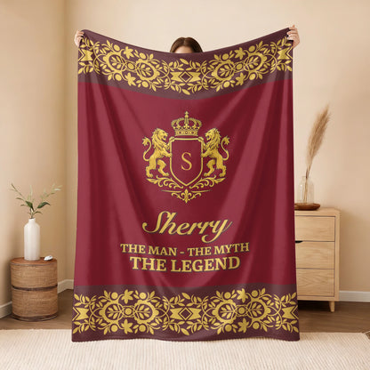The Man The Myth The Legend Royal Red And Yellow Fleece Blanket SHERRY 13K1 BK05