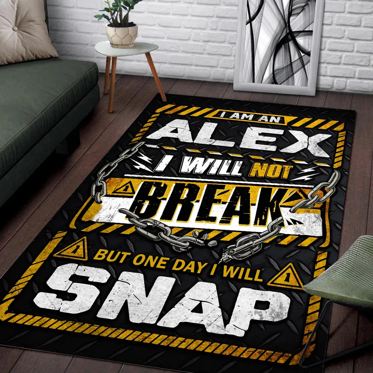 ALEX Motivational Rug – Black & Yellow Quote Carpet for Living Room 13K1-AR1