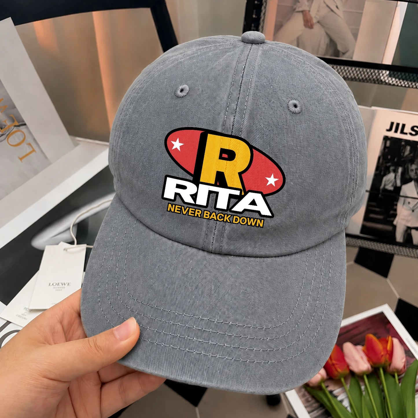 Never Back Down With Your Name And Initial Letter Washed Cap RITA 13K1 C82PF