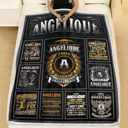 ANGELIQUE Personalized Blanket | Custom Name Cozy Throw Gift 13K5-BK2