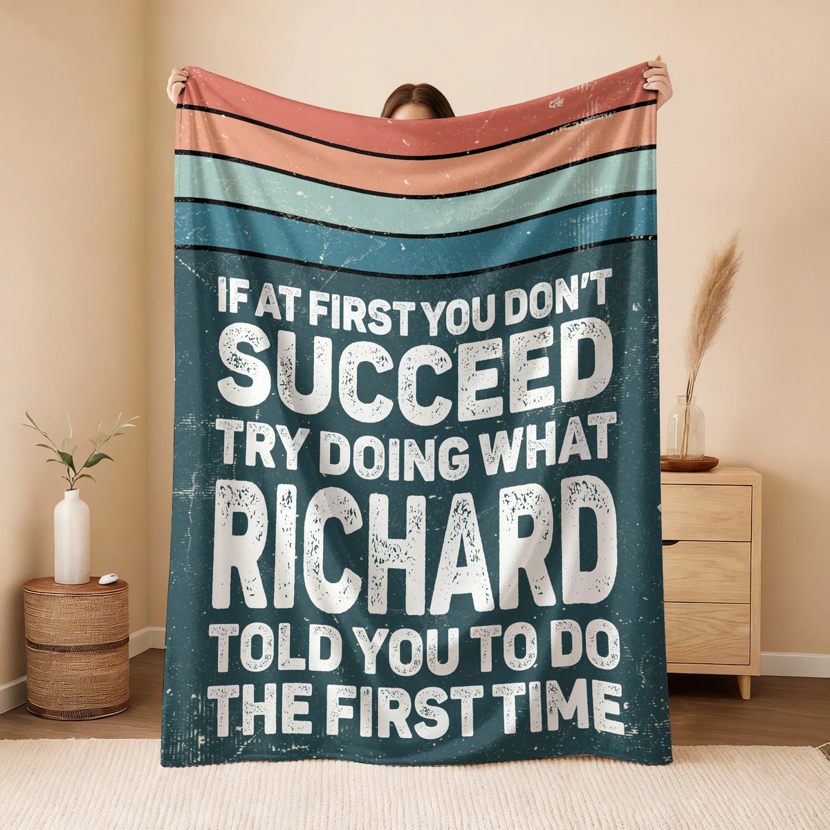 If At First You Don’t Succeed Retro Green Fleece Blanket RICHARD 13K1 BK29