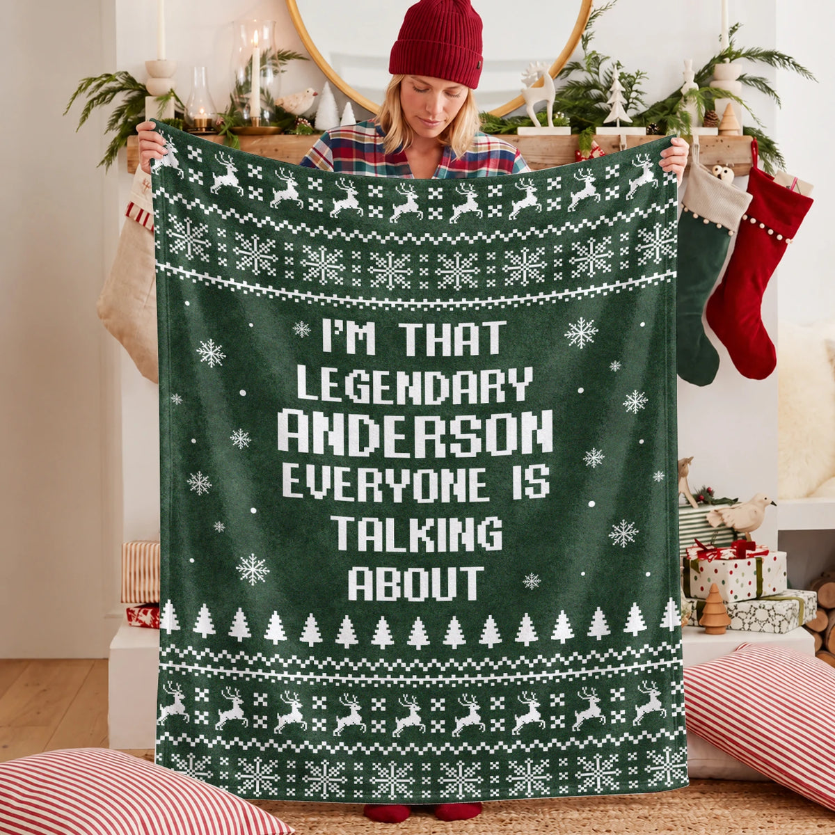 Legendary Your Name Funny Green Christmas Fleece Blanket ANDERSON 13K1 BK43