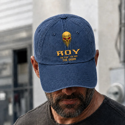 The Fear The Fate The Doom Skull Blue Washed Cap ROY 13K1 C97PF