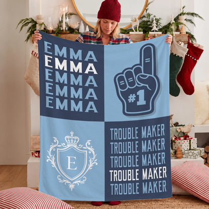 Trouble Maker Funny Blue Fleece Blanket EMMA 13K1 BK21