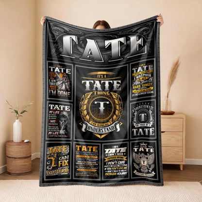 TATE Personalized Blanket | Custom Name Cozy Throw Gift 13K4-BK2