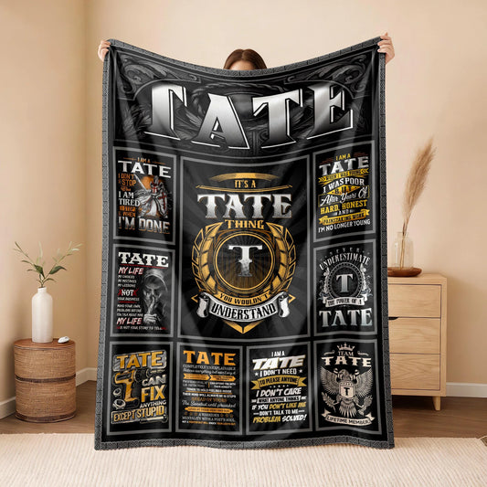 TATE Personalized Blanket | Custom Name Cozy Throw Gift 13K4-BK2