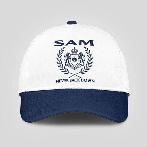 Never Back Down Blue And White Cap SAM 13K1 C59PF