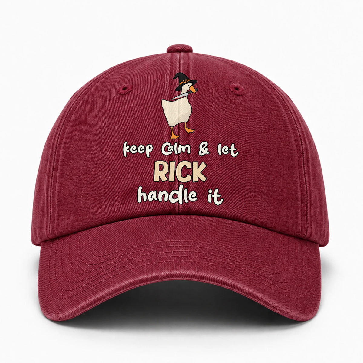 Keep Calm & Let Your Name Handle It Funny Witch Goose Washed Cap RICK 13K1 C128PF
