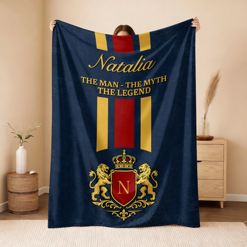 The Man The Myth The Legend Navy Striped Fleece Blanket NATALIA 13K1 BK16