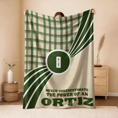 Never Underestimate Your Name Green & Cream Plaid Fleece Blanket ORTIZ 13K1 BK50