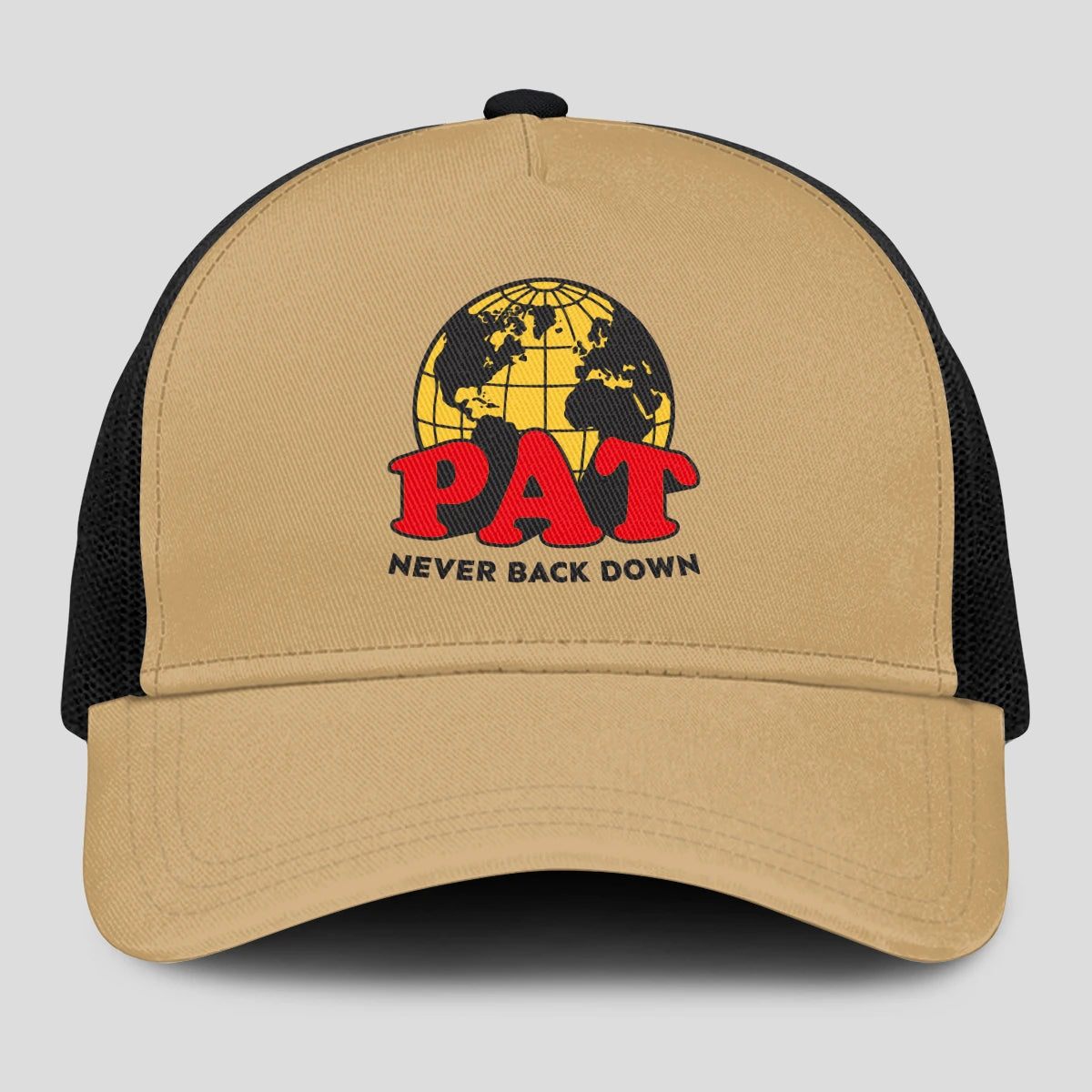 Never Back Down World Logo Khaki Mesh Cap PAT 13K1 C212PF