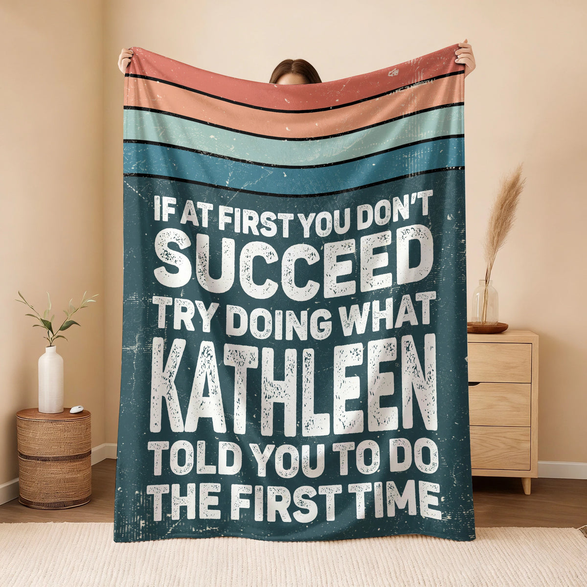 If At First You Don’t Succeed Retro Green Fleece Blanket KATHLEEN 13K1 BK29
