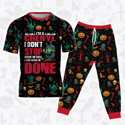 CHERYL Halloween Pajamas Set Tshirt & Pants Horror Skull Pumpkin 13K1-HL3