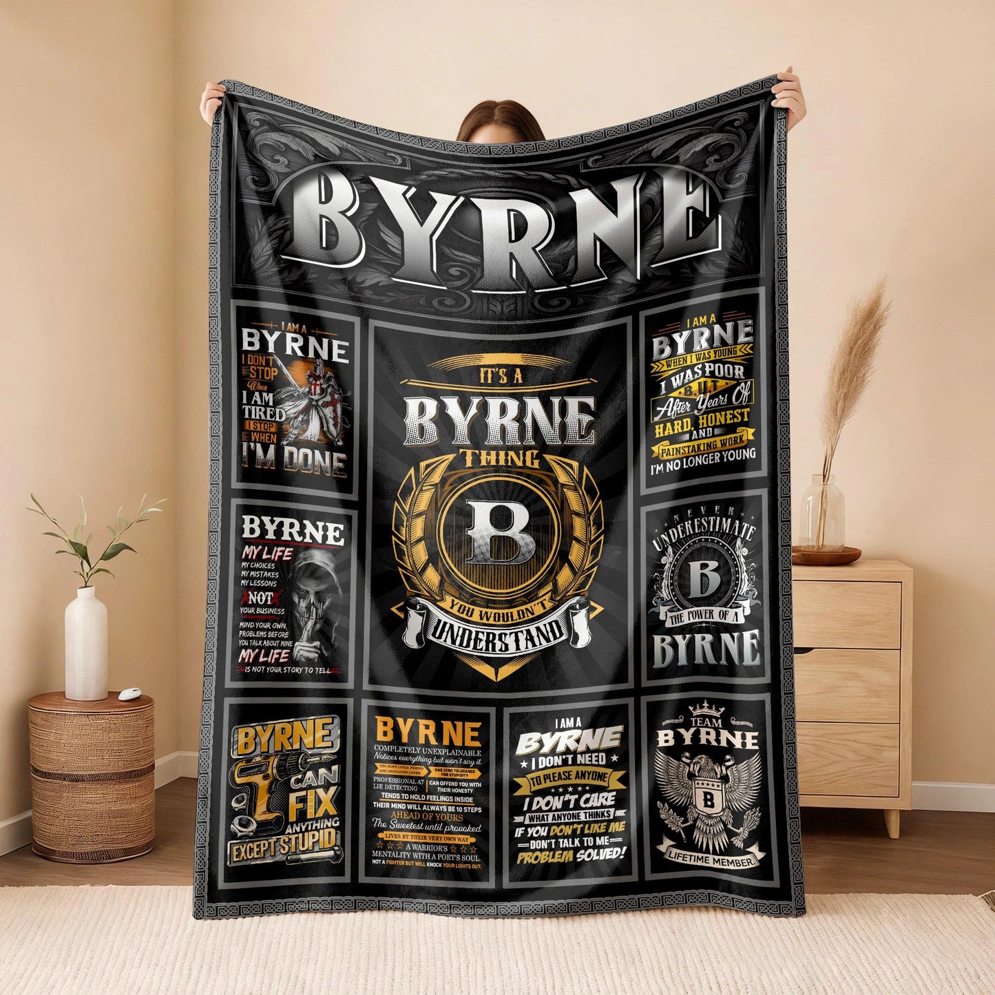 BYRNE Personalized Blanket | Custom Name Cozy Throw Gift 13K5-BK2