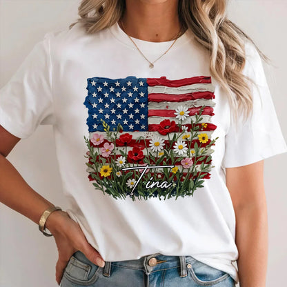 TINA 13K1-549 Personalize Name - Design American flag and flowers