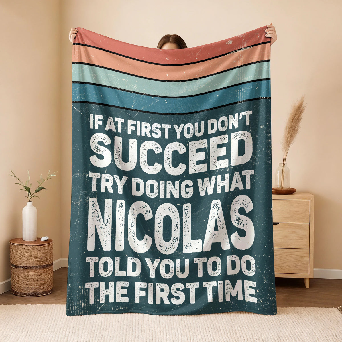 If At First You Don’t Succeed Retro Green Fleece Blanket NICOLAS 13K1 BK29