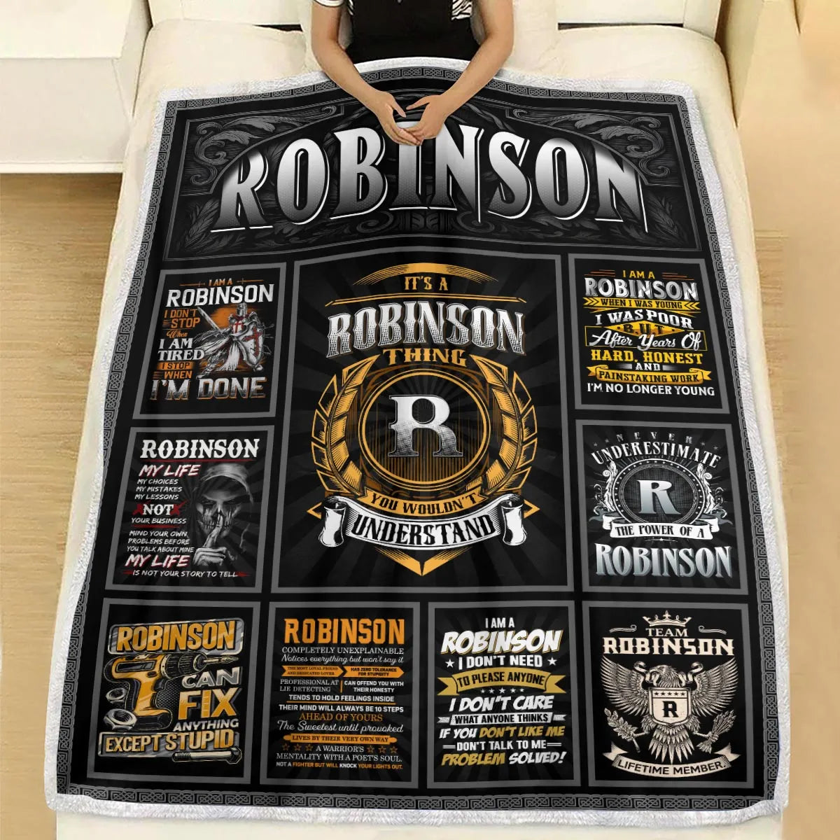 ROBINSON Personalized Blanket | Custom Name Cozy Throw Gift 13K1-BK2
