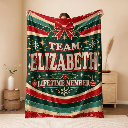 Team Your Name Lifetime Member Christmas Fleece Blanket ELIZABETH 13K1 BK52