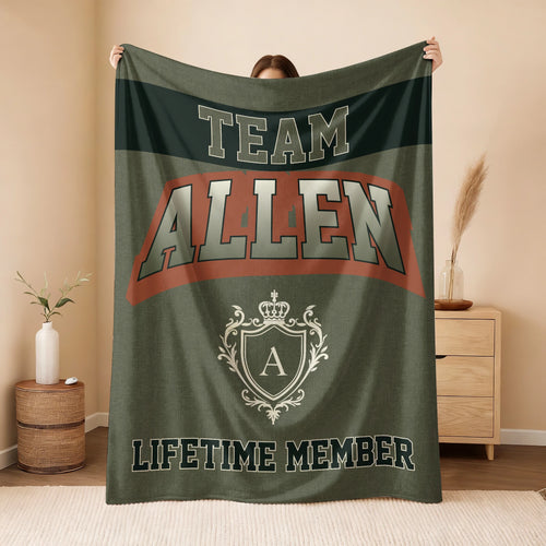 Team Your Name Lifetime Member Sage Green Fleece Blanket ALLEN 13K1 BK22