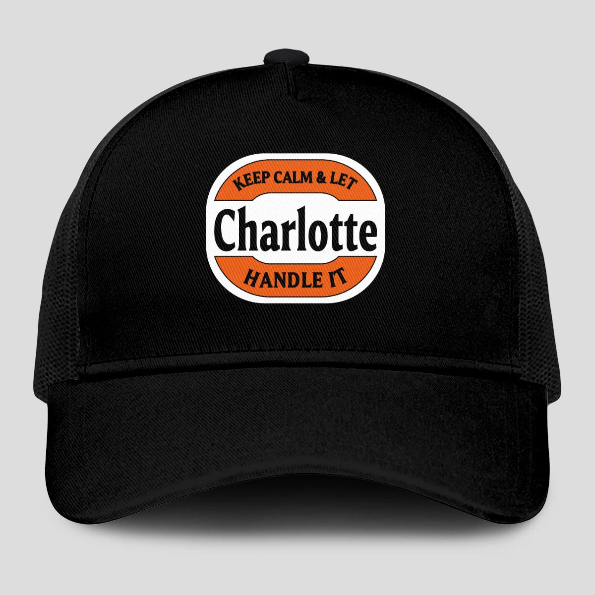 Keep Calm & Let Your Name Handle It Black Mesh Cap CHARLOTTE 13K1 C199PF