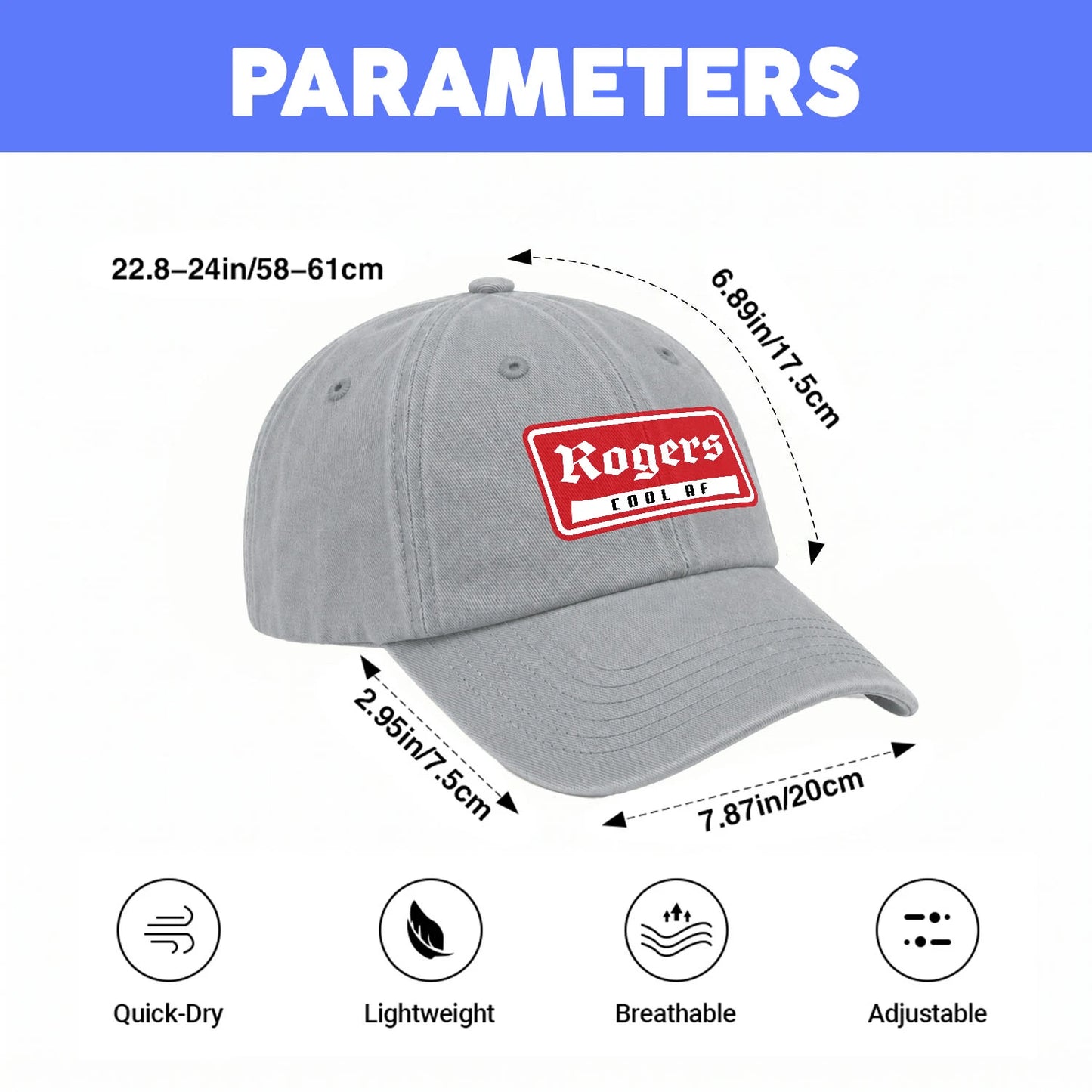 Your Name Cool Af Red Logo Funny Washed Cap ROGERS 13K1 C79PF