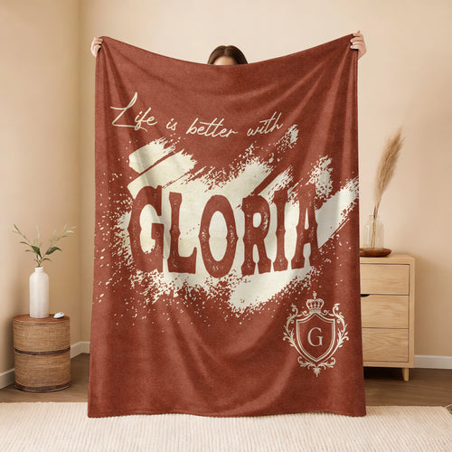 Life Is Better With Your Name Terracotta Cream Fleece Blanket GLORIA 13K1 BK30
