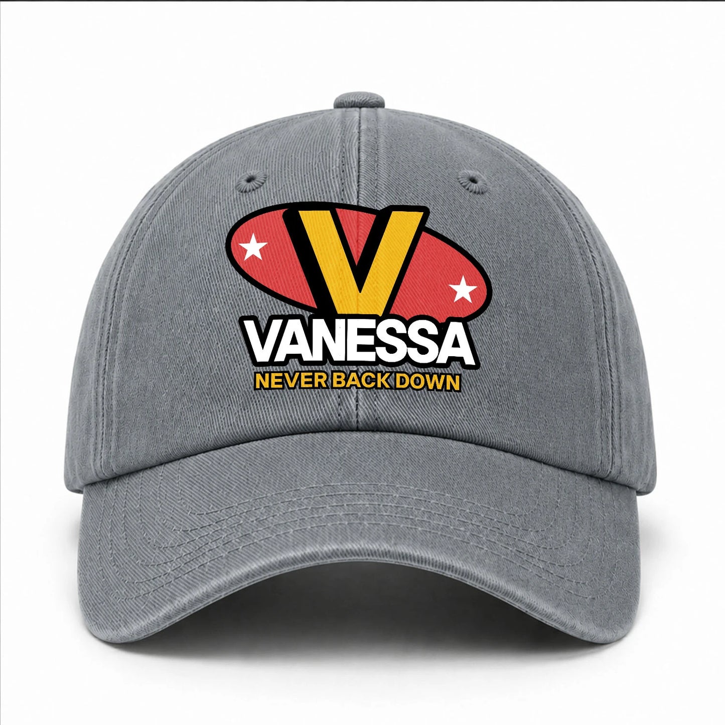 Never Back Down With Your Name And Initial Letter Washed Cap VANESSA 13K1 C82PF