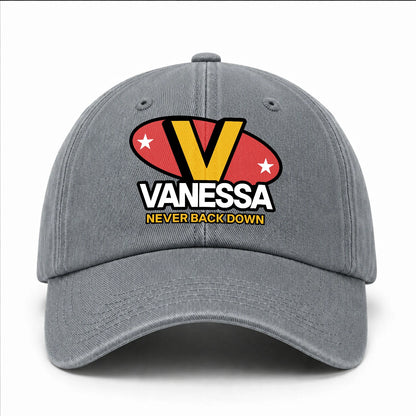 Never Back Down With Your Name And Initial Letter Washed Cap VANESSA 13K1 C82PF