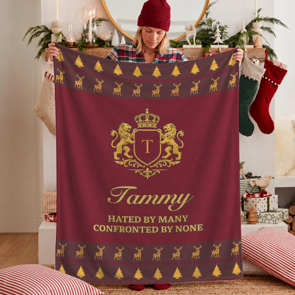 Hated By Many Confronted By None Burgundy Gold Christmas Fleece Blanket TAMMY 13K1 BK33