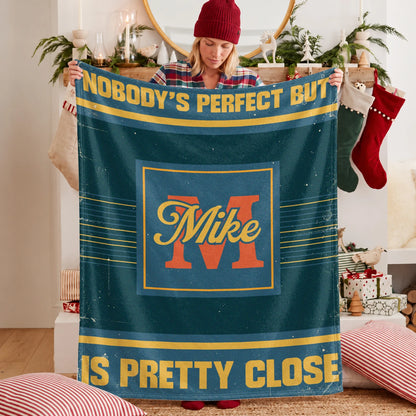 Nobody's Perfect But Your Name Is Close Vintage Blue & Brown Fleece Blanket MIKE 13K1 BK54