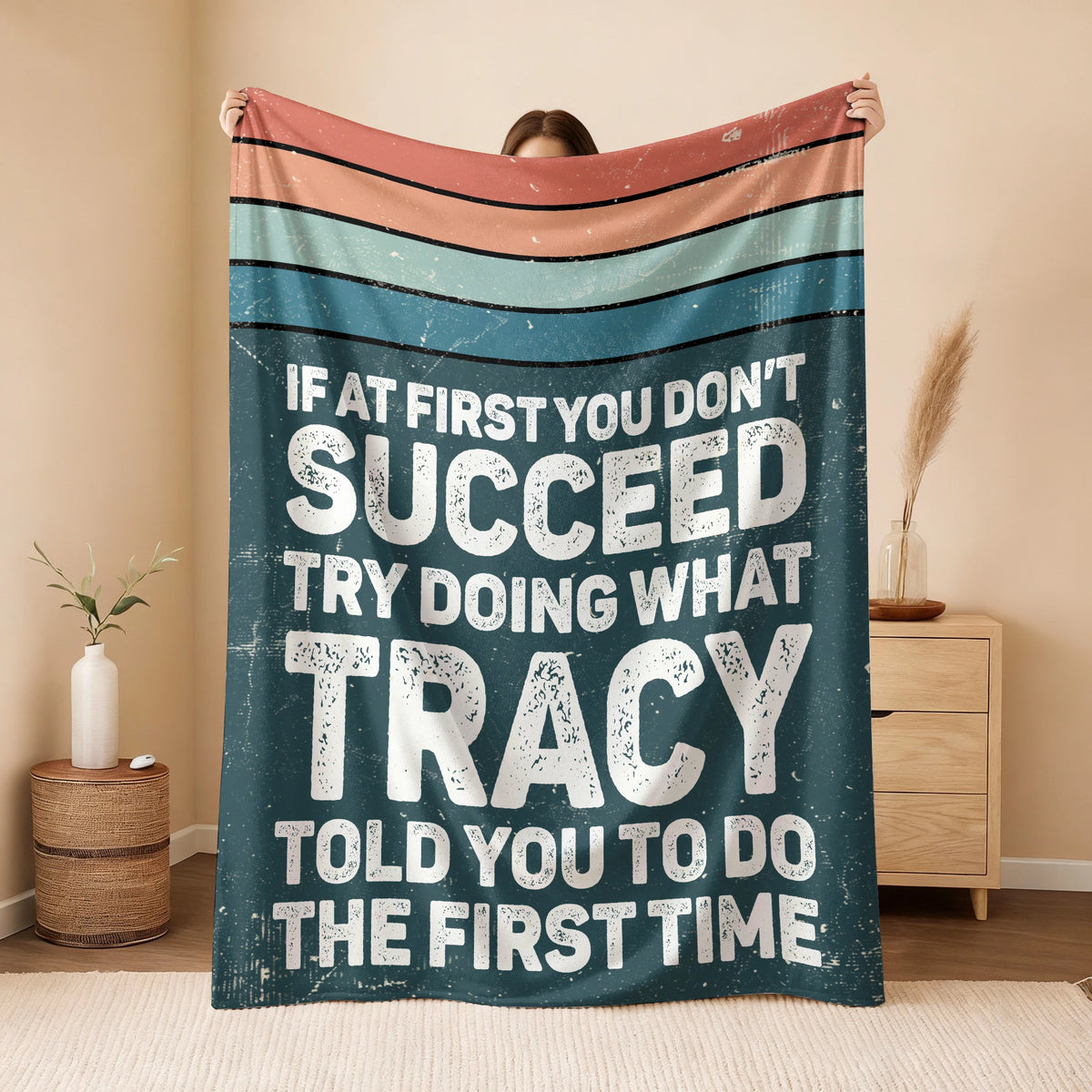 If At First You Don’t Succeed Retro Green Fleece Blanket TRACY 13K1 BK29