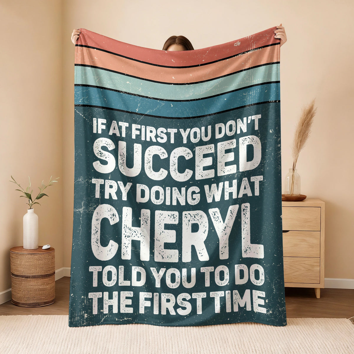 If At First You Don’t Succeed Retro Green Fleece Blanket CHERYL 13K1 BK29