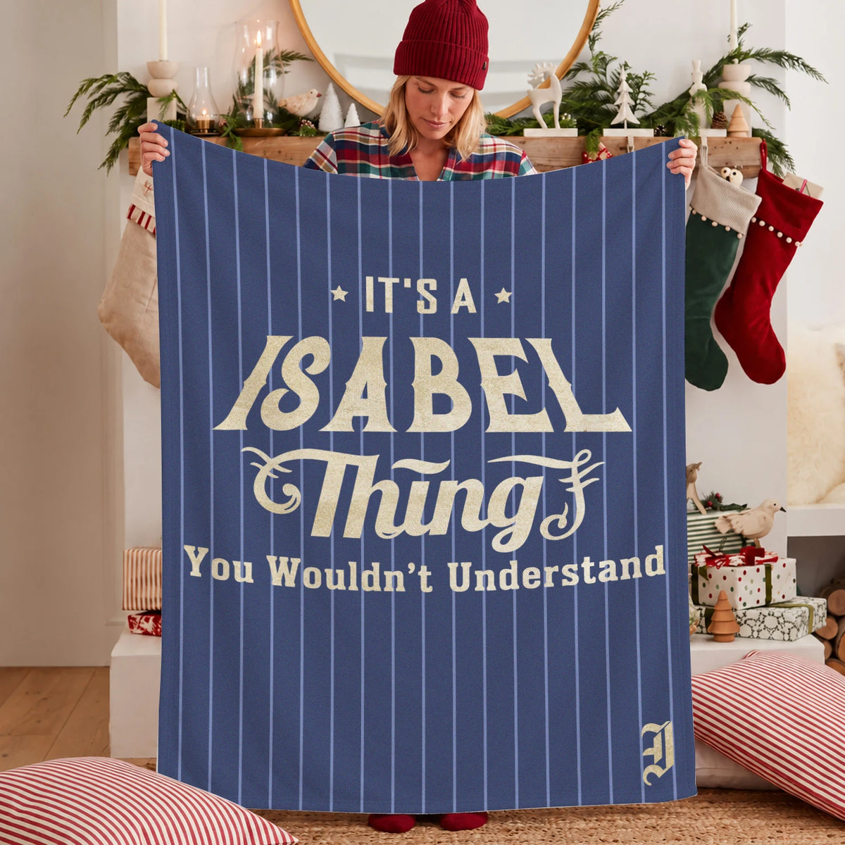 Your Name Thing Striped Blue Fleece Blanket ISABEL 13K1 BK23