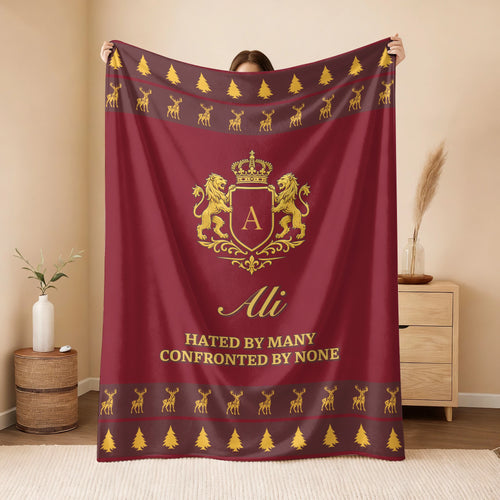 Hated By Many Confronted By None Burgundy Gold Christmas Fleece Blanket ALI 13K1 BK33