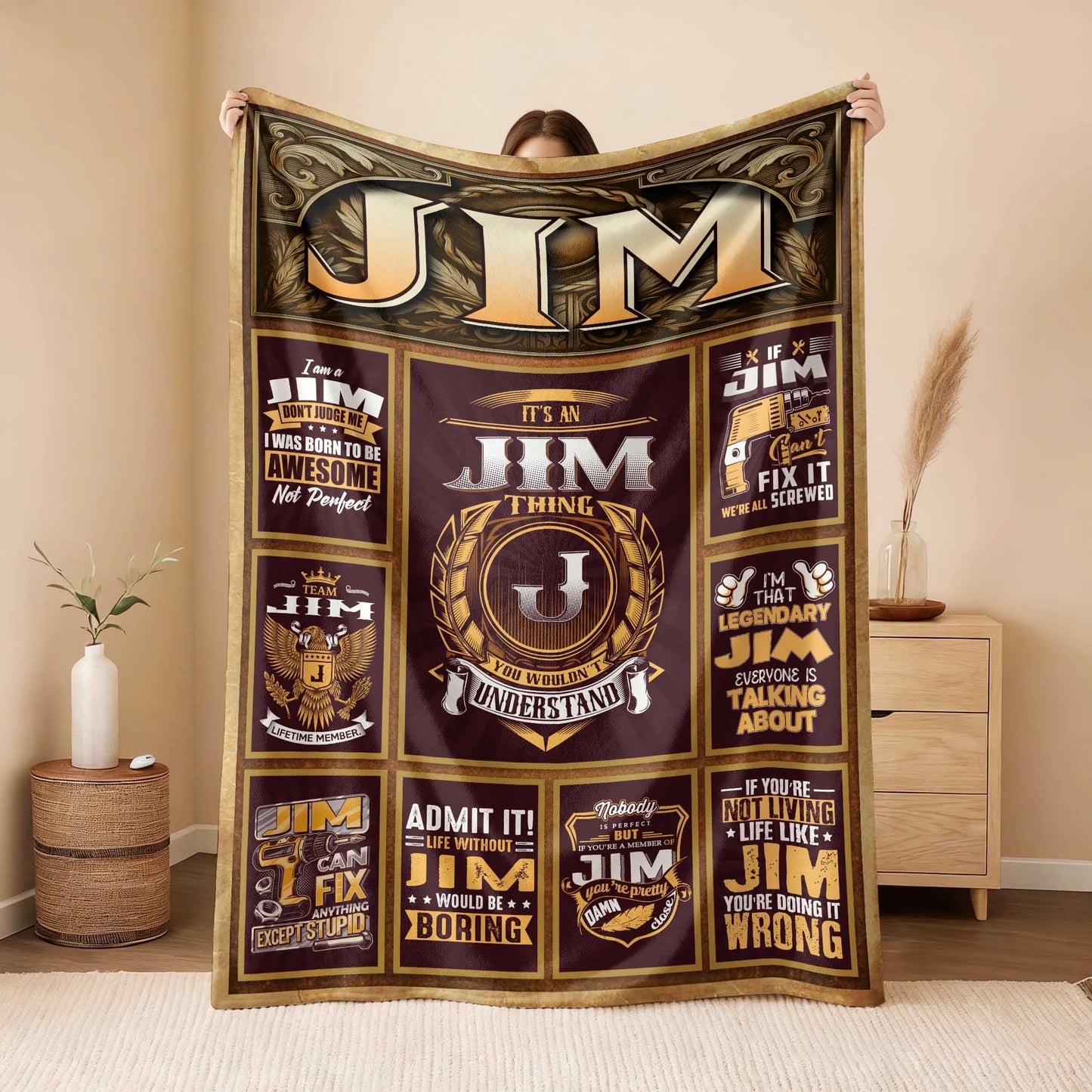 JIM Personalized Blanket | Custom Name Cozy Throw Gift 13K1-BK4