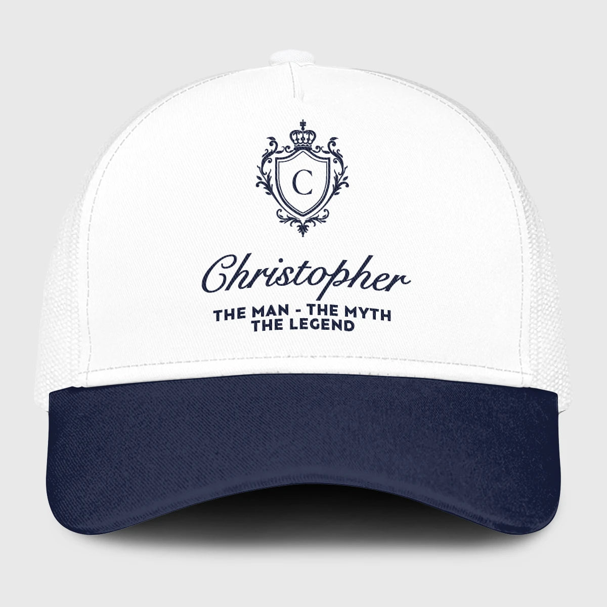 The Man The Myth The Legend Blue And White Baseball Mesh Cap CHRISTOPHER 13K1 C186PF